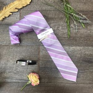 Calvin Klein Lavender Striped Silk Blend Tie